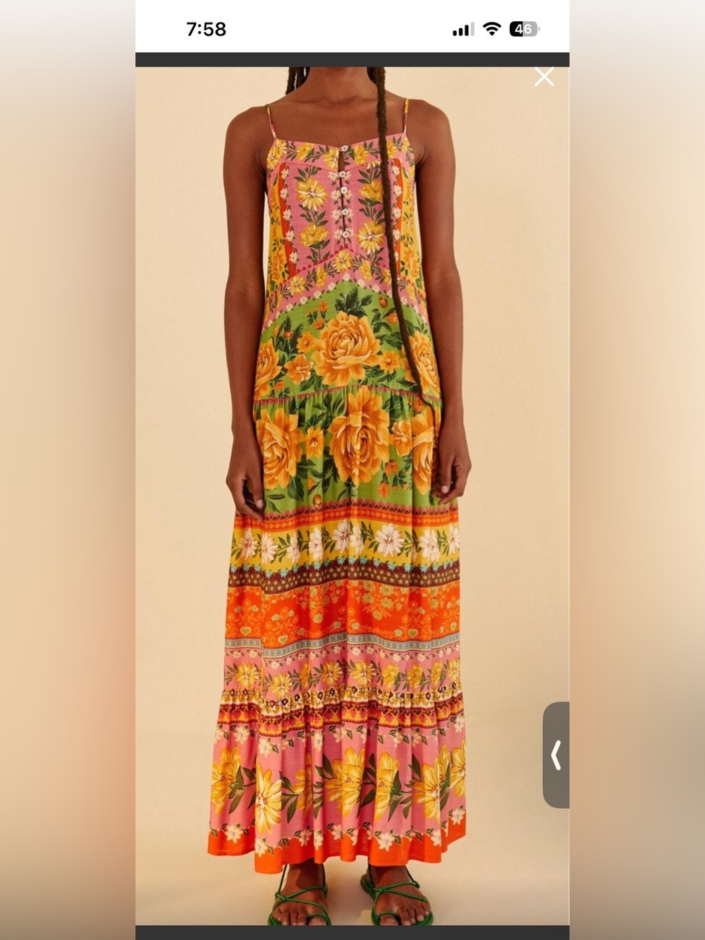 Farm Rio Floral Tiered Maxi Sundress — Pink, Green & Orange